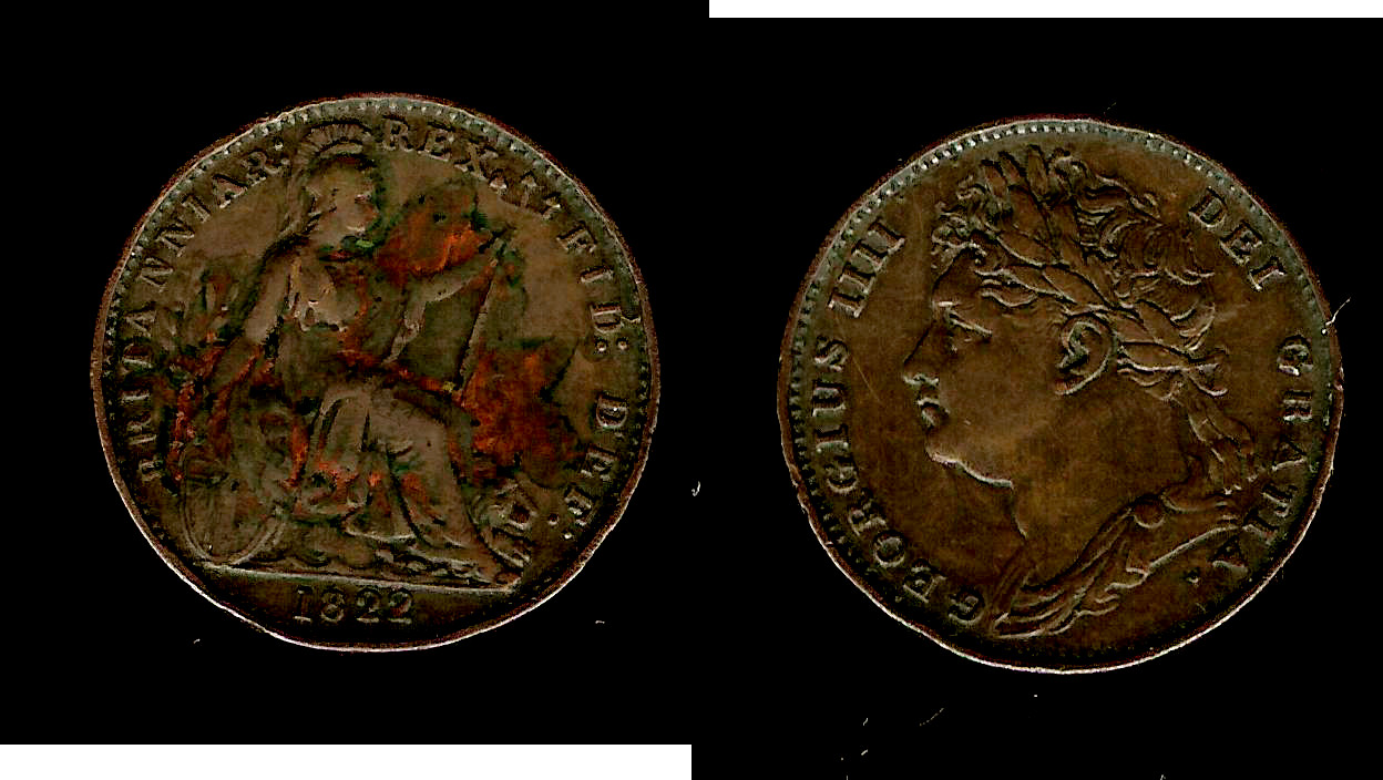 ROYAUME-UNI 1 Farthing Georges IV tête laurée 1822 TTB